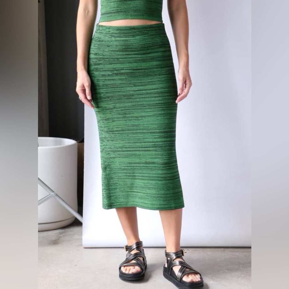 Proenza Schouler White Label Melange Knit Midi Skirt green and black sz M